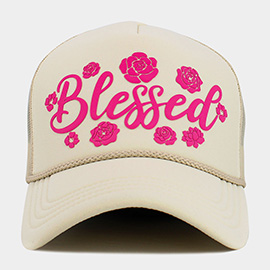 Flower Embroidered BLESSED Mesh Back Trucker Hat