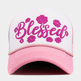 Flower Embroidered BLESSED Mesh Back Trucker Hat