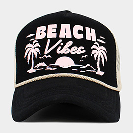 BEACH VIBE Palm Tree Embroidered Mesh Back Trucker Hat