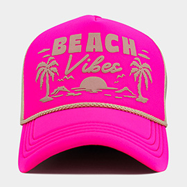 BEACH VIBE Palm Tree Embroidered Mesh Back Trucker Hat
