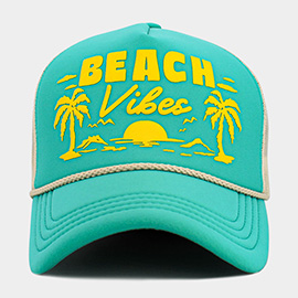 BEACH VIBE Palm Tree Embroidered Mesh Back Trucker Hat