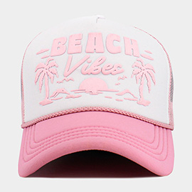 BEACH VIBE Palm Tree Embroidered Mesh Back Trucker Hat