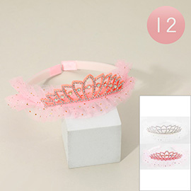 12PCS - Rhinestone Embellished Tulle Princess Tiara Headbands
