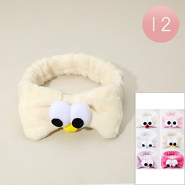 12PCS - Cute Cartoon Eyes Accent Soft Stretch Plush Bow Headbands