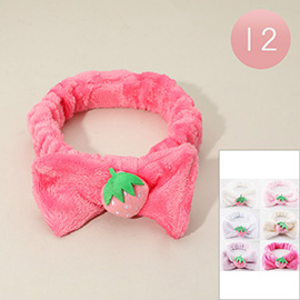 12PCS - Strawberry Accent Soft Stretch Plush Bow Headbands
