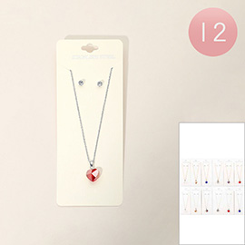 12PCS - Stainless Steel CZ Stone Heart Pendant Necklaces