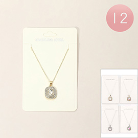 12PCS - Stainless Steel Cushion Cut Pendant Neacklaces