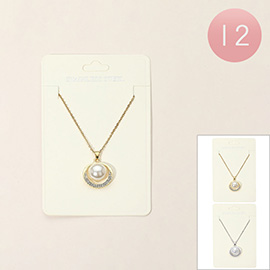 12PCS - Stainless Steel Pearl Pendant Necklaces