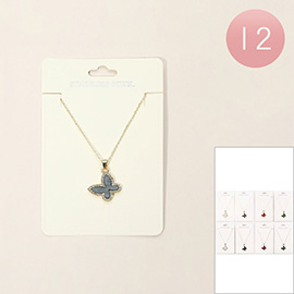 12PCS - Stainless Steel Butterfly Stone Pendant Necklaces