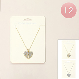 12PCS - Stainless Steel Stone Paved Angel Wings Pendant Necklaces