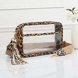 Faux Leather Leopard Transparent Rectangular Crossbody Bag