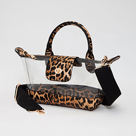 Faux Leather Compact Transparent Top Handle Crossbody Bag