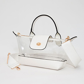 Faux Leather Compact Transparent Top Handle Crossbody Bag