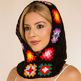Retro Handmade Crochet Granny Square Balaclava Hood Hat