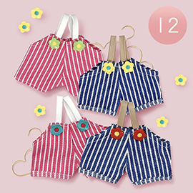 12PCS - Cute Flower Button Striped Overall Mini Doll Outfits