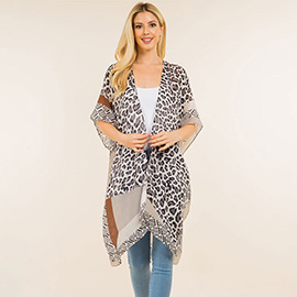 Lightweight Leopard Print Open Front Kimono Poncho