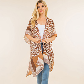 Lightweight Leopard Print Open Front Kimono Poncho