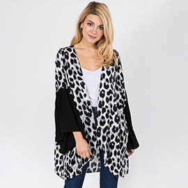 Open Front Ruffle Sleeves Leopard Print Poncho
