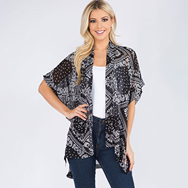 Lightweight Boho Paisley Pattern Open Front Kimono Poncho