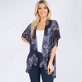 Lightweight Boho Paisley Pattern Open Front Kimono Poncho