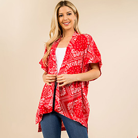 Lightweight Boho Paisley Pattern Open Front Kimono Poncho