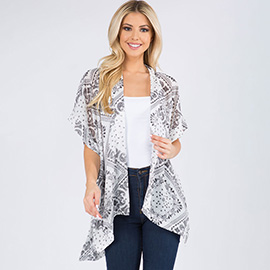 Lightweight Boho Paisley Pattern Open Front Kimono Poncho