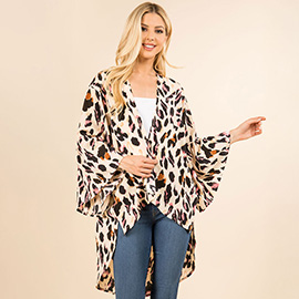 Lightweight Leopard Print Open Front Kimono Poncho