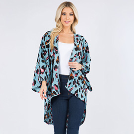 Lightweight Leopard Print Open Front Kimono Poncho