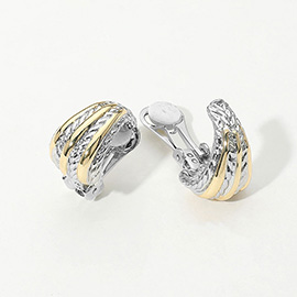14K Gold Plated Two Tone Twisted Metal Dome Clip On Earrings
