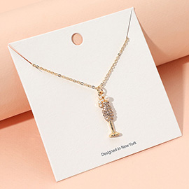 Pearl Bubble Rhinestone Embellished Champagne Glass Pendant Necklace