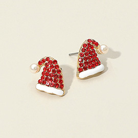 Rhinestone Santa Hat Stud Earrings