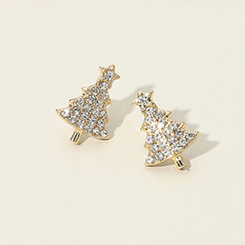 Rhinestone Paved Christmas Tree Stud Earrings