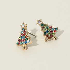 Rhinestone Paved Christmas Tree Stud Earrings