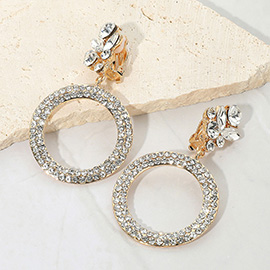 Rhinestone Paved Ring Dangle Evening Clip One Earrings
