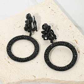 Rhinestone Paved Ring Dangle Evening Clip One Earrings