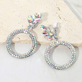 Rhinestone Paved Ring Dangle Evening Clip One Earrings