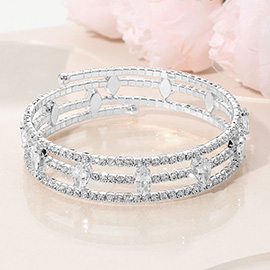 Marquise CZ Stone Cluster Accent Triple Row Adjustable Evening Wrap Bracelet