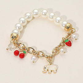 SECRET BOX_Elephant Cherry Strawberry Charm Pearl Beaded Stretch Bracelet