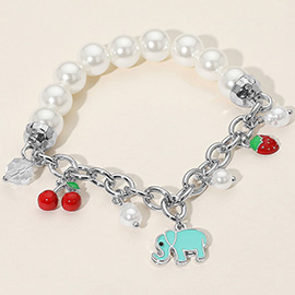 SECRET BOX_Elephant Cherry Strawberry Charm Pearl Beaded Stretch Bracelet