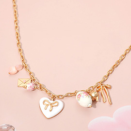 Bow Heart Tea Party Charm Station Necklace