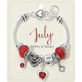 July - Birthstone Heart Charm Multi Beaded Bracelet