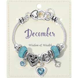 December - Birthstone Heart Charm Multi Beaded Bracelet