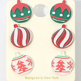 3Pairs - Christmas Ornament Stud Earring Set