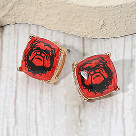 Bulldog Printed Game Day Cushion Square Stud Earrings