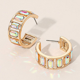 Rectangular Faceted Stone Around Hoop Earrings