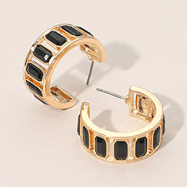 Rectangular Faceted Stone Around Hoop Earrings