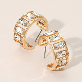 Rectangular Faceted Stone Around Hoop Earrings