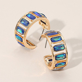 Rectangular Faceted Stone Around Hoop Earrings