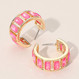 Rectangular Faceted Stone Around Hoop Earrings