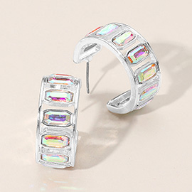 Rectangular Faceted Stone Around Hoop Earrings